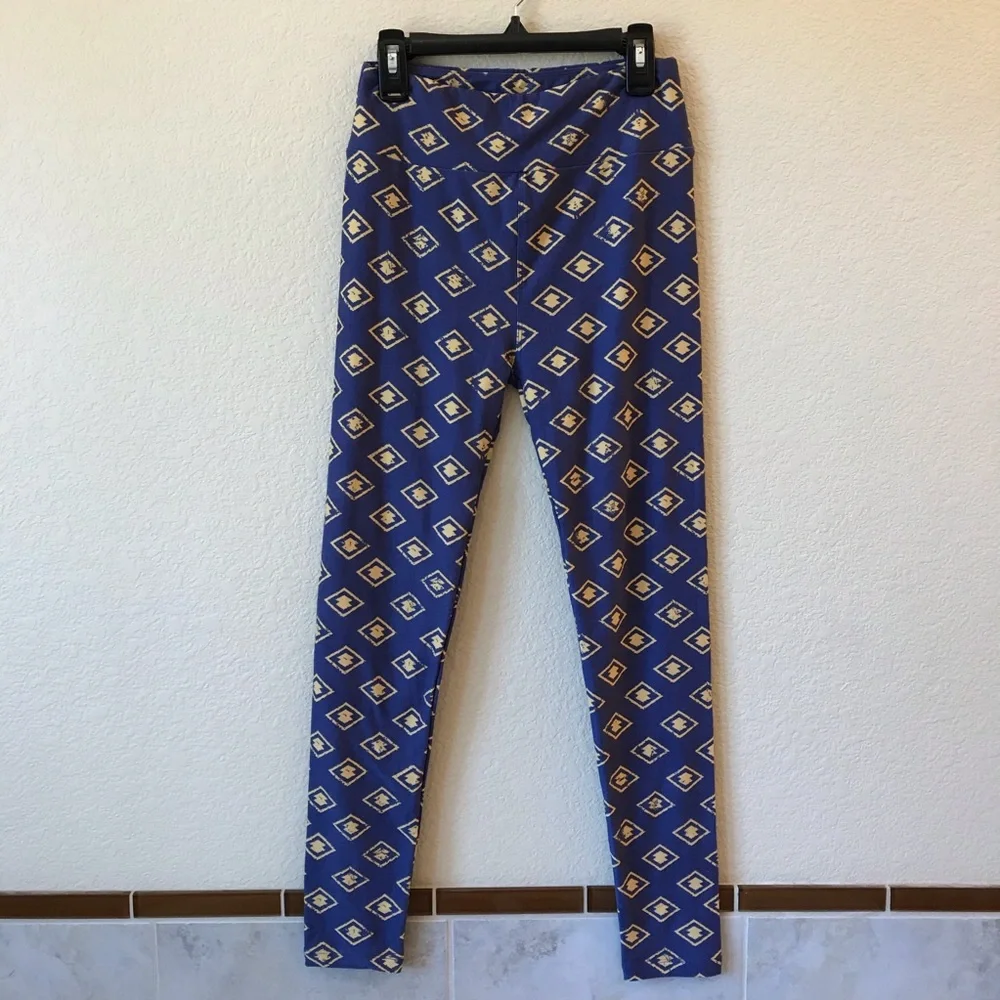 Lularoe Leggings Tights OS Small Medium Blue Yellow Whimsy Festival Pride - Picture 3 of 10